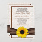 Sunflower Damask Floral Wedding Invitation Kaart (Voorkant / Achterkant)