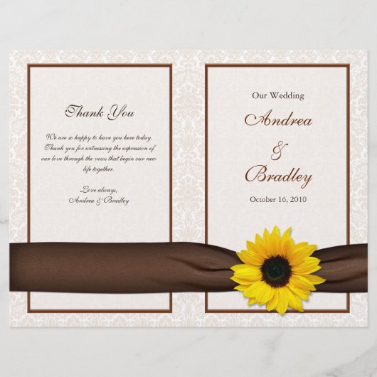 Sunflower Damask Floral Wedding Programme (Voorkant)