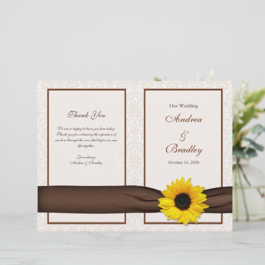 Sunflower Damask Floral Wedding Programme (Staand voorkant)