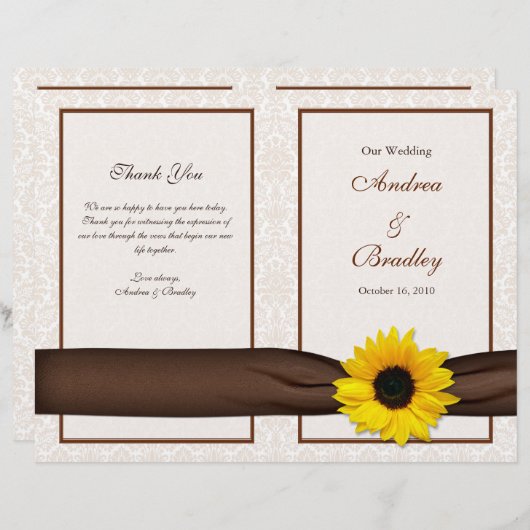 Sunflower Damask Floral Wedding Programme (Voorkant / Achterkant)