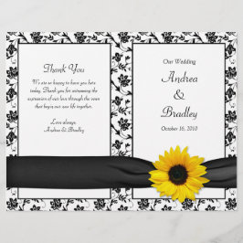 Sunflower Damask Floral Wedding Programme