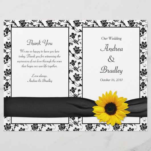 Sunflower Damask Floral Wedding Programme (Voorkant)