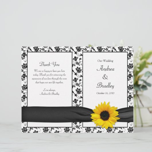 Sunflower Damask Floral Wedding Programme (Staand voorkant)