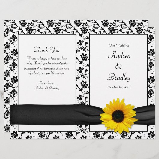 Sunflower Damask Floral Wedding Programme (Voorkant / Achterkant)