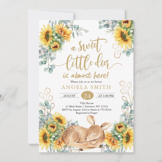 Sunflower Deer Baby shower Invitation (Voorkant)