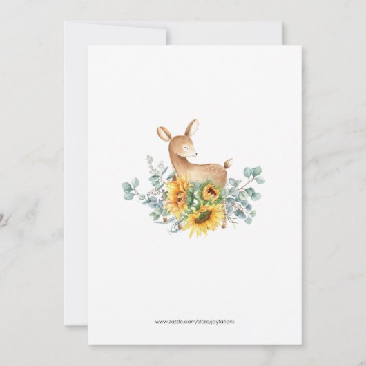 Sunflower Deer Baby shower Invitation (Achterkant)