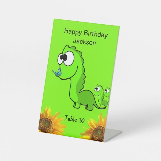 Sunflower Dinosaur Floral Pedestal Sign Reclamebord Met Voetstuk (Voorkant)