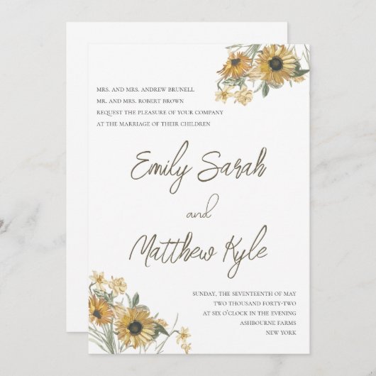 Sunflower Dreams Huwelijksuitnodiging Kaart (Voorkant / Achterkant)