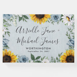Sunflower Dusty Blue Country Rustige Rozen Weddens Gastenboek