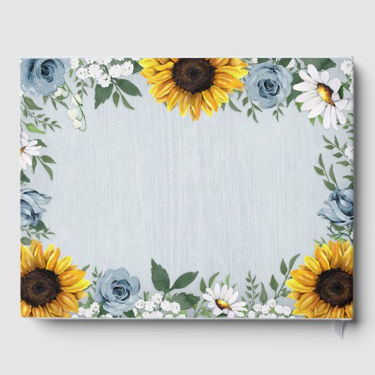 Sunflower Dusty Blue Country Rustige Rozen Weddens Gastenboek (Achterkant)