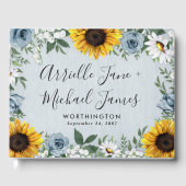 Sunflower Dusty Blue Country Rustige Rozen Weddens Gastenboek (Voorkant)