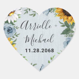 Sunflower Dusty Blue Country Rustige Rozen Weddens Hart Sticker