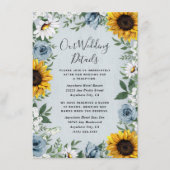 Sunflower Dusty Blue Country Rustige Rozen Weddens Informatiekaartje (Voorkant)