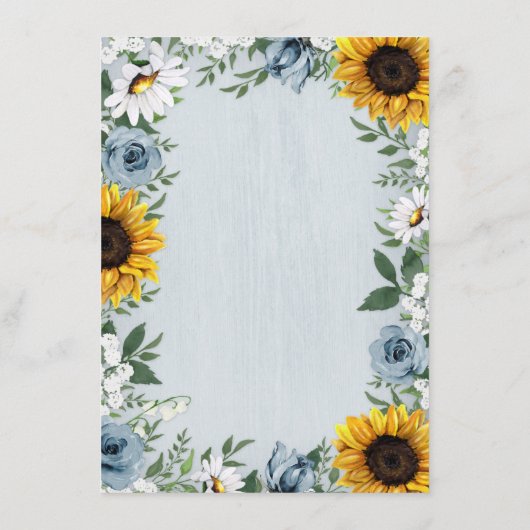 Sunflower Dusty Blue Country Rustige Rozen Weddens Informatiekaartje (Achterkant)