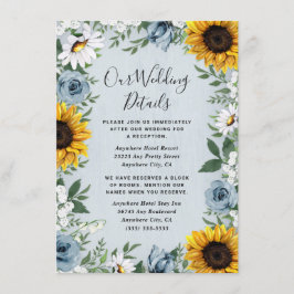 Sunflower Dusty Blue Country Rustige Rozen Weddens Informatiekaartje