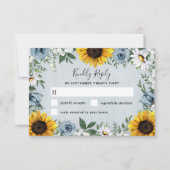 Sunflower Dusty Blue Country Rustige Rozen Weddens RSVP Kaartje (Voorkant)