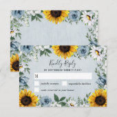 Sunflower Dusty Blue Country Rustige Rozen Weddens RSVP Kaartje (Voorkant / Achterkant)
