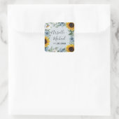 Sunflower Dusty Blue Country Rustige Rozen Weddens Vierkante Sticker (Tas)
