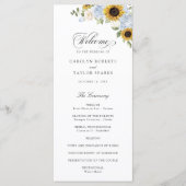 Sunflower Dusty Blue Floral Rustic Wedding Program Programmakaart (Voorkant)