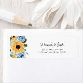 Sunflower Dusty Blue Floral Wedding Return Address Etiket