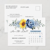 Sunflower Dusty Blue Peony Calendar Save the Date Briefkaart (Voorkant / Achterkant)