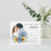 Sunflower Dusty Blue Peony Calendar Save the Date Briefkaart (Staand voorkant)