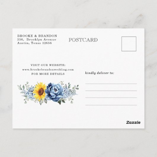 Sunflower Dusty Blue Peony Calendar Save the Date Briefkaart (Achterkant)