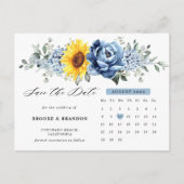 Sunflower Dusty Blue Peony Calendar Save the Date Briefkaart (Voorkant)