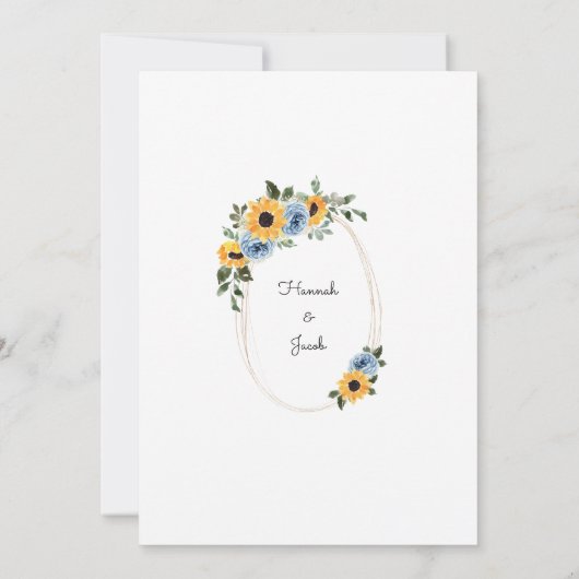 Sunflower Dusty Blue Rustic Photo Wedding Kaart (Achterkant)