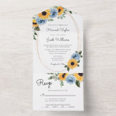 Sunflower Dusty Blue Rustic Rozen Wedding All In One Uitnodiging (Binnen)