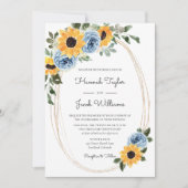 Sunflower Dusty Blue Rustic Rozen Wedding Kaart (Voorkant)
