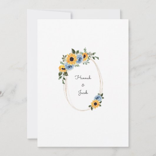 Sunflower Dusty Blue Rustic Rozen Wedding Kaart (Achterkant)