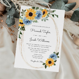 Sunflower Dusty Blue Rustic Rozen Wedding Kaart