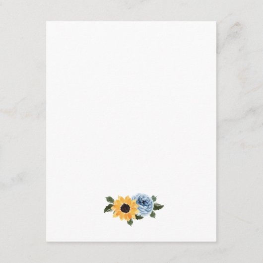 Sunflower Dusty Blue Rustic Wedding Informatiekaartje (Achterkant)