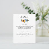 Sunflower Dusty Blue Rustic Wedding Informatiekaartje (Staand voorkant)