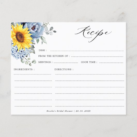 Sunflower Dusty Blue Slate Peony Floral Recipe (Voorkant)