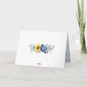Sunflower Dusty Blue Slate Peony Floral Wedding Bedankkaart (Achterkant)