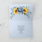 Sunflower Dusty Blue Slate Peony Floral Wedding Bedankkaart (Binnen)