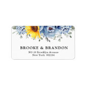 Sunflower Dusty Blue Slate Peony Floral Wedding Etiket (Voorkant)