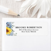 Sunflower Dusty Blue Slate Peony Floral Wedding Etiket (Insitu)