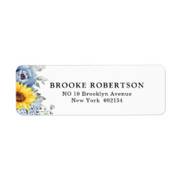Sunflower Dusty Blue Slate Peony Floral Wedding Etiket