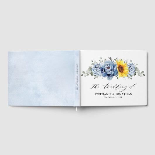 Sunflower Dusty Blue Slate Peony Floral Wedding Gastenboek (Volledig)