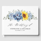 Sunflower Dusty Blue Slate Peony Floral Wedding Gastenboek (Voorkant)
