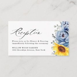 Sunflower Dusty Blue Slate Peony Floral Wedding Informatiekaartje