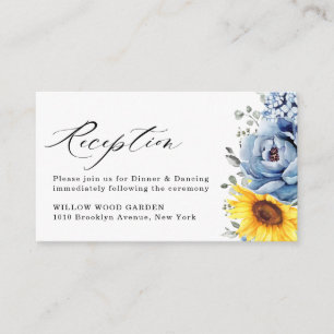 Sunflower Dusty Blue Slate Peony Floral Wedding Informatiekaartje