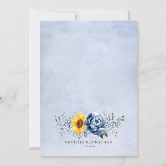 Sunflower Dusty Blue Slate Peony Floral Wedding Kaart (Achterkant)