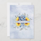 Sunflower Dusty Blue Slate Peony Floral Wedding Kaart (Achterkant)