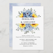 Sunflower Dusty Blue Slate Peony Floral Wedding Kaart (Voorkant / Achterkant)