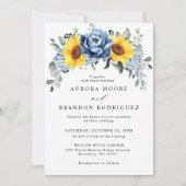 Sunflower Dusty Blue Slate Peony Floral Wedding Kaart (Voorkant)