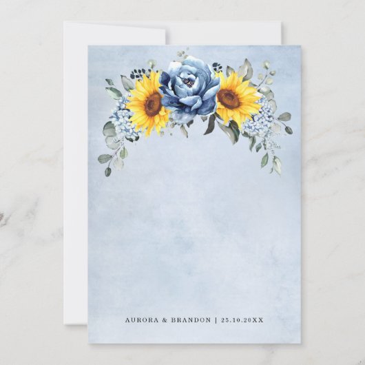 Sunflower Dusty Blue Slate Peony Floral Wedding Kaart (Achterkant)